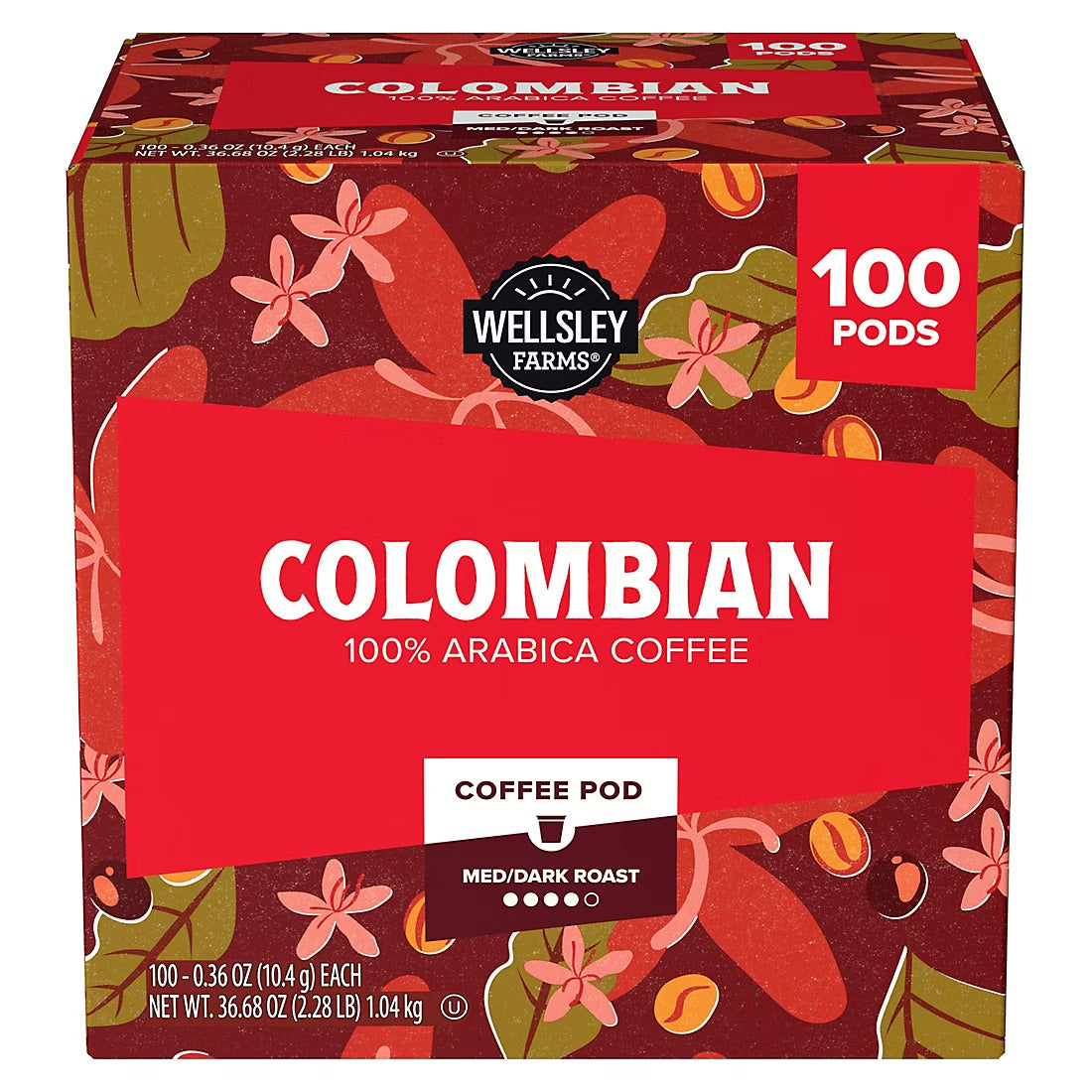 Wellsley Farms Colombian Coffee Pods Arabica Medium Dark Roast, 100 ct.