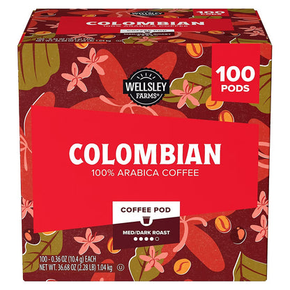 Wellsley Farms Colombian Coffee Pods Arabica Medium Dark Roast, 100 ct.