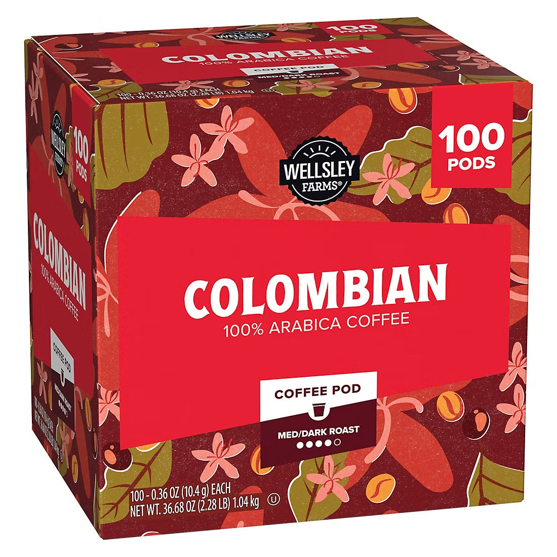 Wellsley Farms Colombian Coffee Pods Arabica Medium Dark Roast, 100 ct.