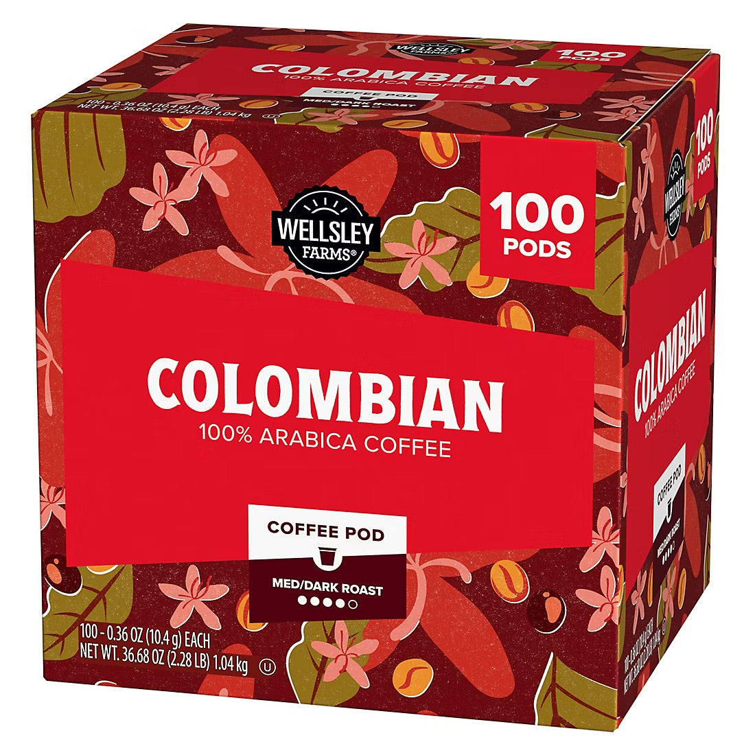 Wellsley Farms Colombian Coffee Pods Arabica Medium Dark Roast, 100 ct.