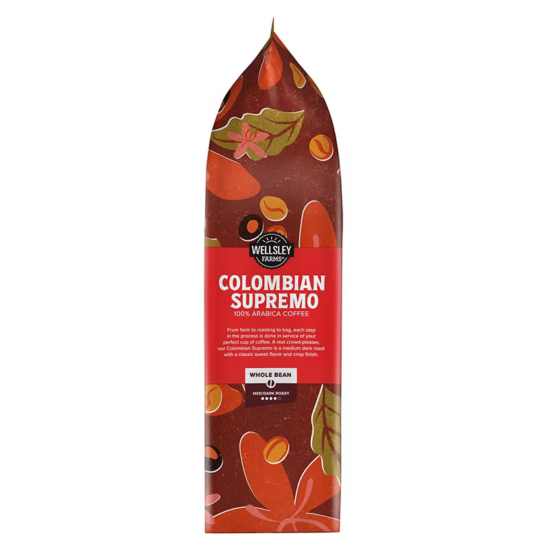Wellsley Farms Colombian Supremo Whole Bean Coffee Medium Roast 40 oz