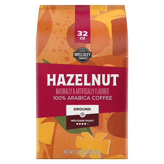 Wellsley Farms Hazelnut Ground Coffee Medium Dark Roast 32 oz