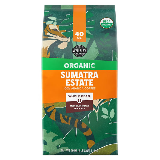 Wellsley Farms Organic Sumatra Estate Whole Bean Coffee 40 oz